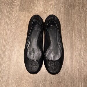 Tory Burch Minnie Travel Flats Black Leather Women's Size 9 Shoes M Slip-Ons